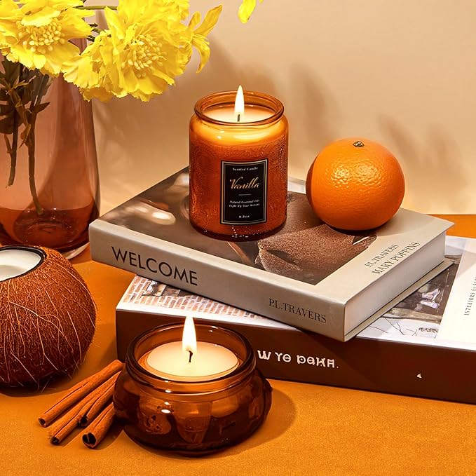 Scented Candle for Home Vanilla, Luxury Glass Candles Soy Wax for Men and Women, Aromatherapy Candle Gift for Christmas Birthday Mother, 6.8 oz