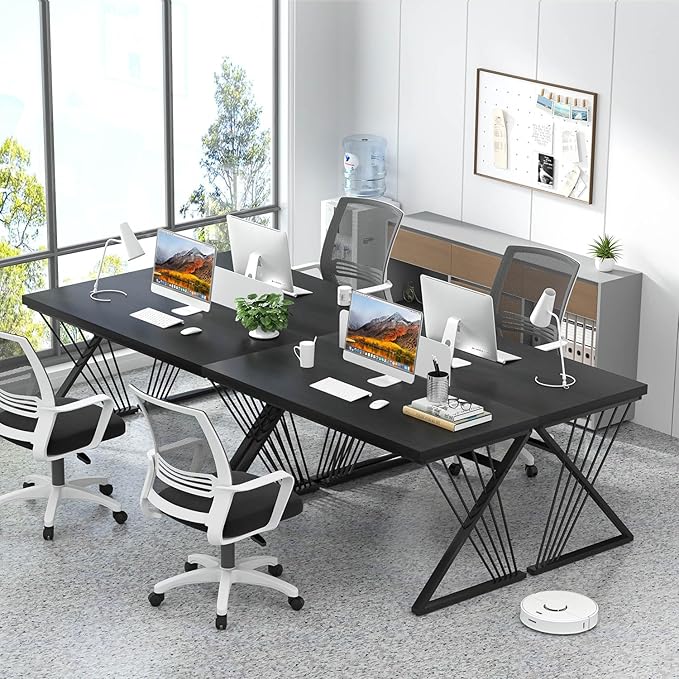 FOLUBAN Black Desk, Modern Wood and Metal Computer Desk for Home Office, Simple Writing Work PC Desks for Bedroom, Industrial Study Gaming Table for Living Room, Black, 53 Inch