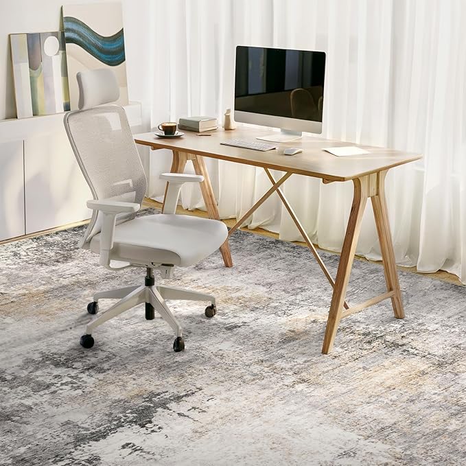 Area Rug Living Room Rugs - 5x7 Modern Abstract Soft Indoor Neutral Washable Rug Stain Resistant Non-Slip Low Pile Carpet for Bedroom Dining Room Home Office - Charcoal Grey