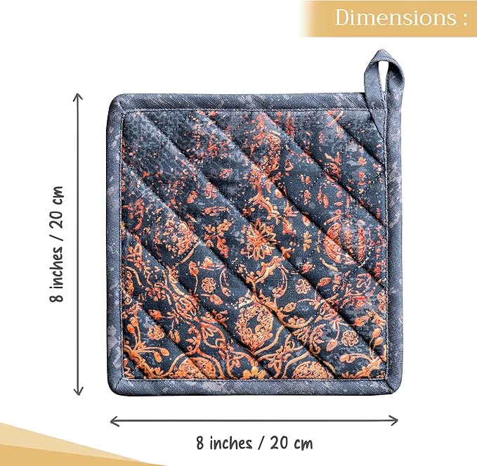 Maison d' Hermine Pot Holders 100% Cotton Heat Resistant Potholders 8" x 8" Hot Pads with Loop for Thanksgiving Christmas Decorations BBQ Cooking Baking Handling Hot Pans (Pack of 1, Imperfection)