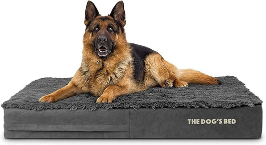 The Dog’s Bed Orthopedic Memory Foam Dog Bed, XL Grey Fur 46x28, Pain Relief for Arthritis, Hip & Elbow Dysplasia, Post Surgery, Lameness, Supportive, Calming, Waterproof Washable Cover
