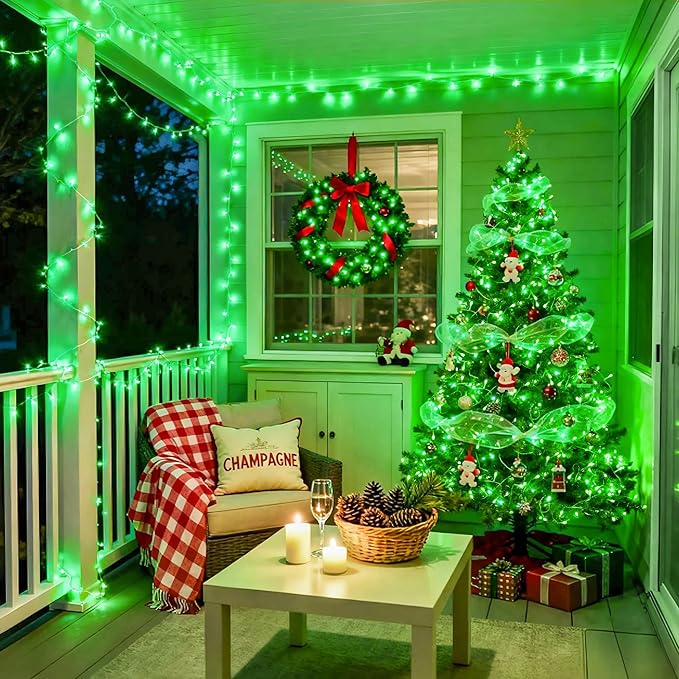 JMEXSUSS Green Christmas Lights Clear Wire, 66ft 200 LED Green Lights for Christmas Decor, Connectable Evergreen String Light Indoor Outdoor for Christmas Tree Home Garden Xmas Decorations