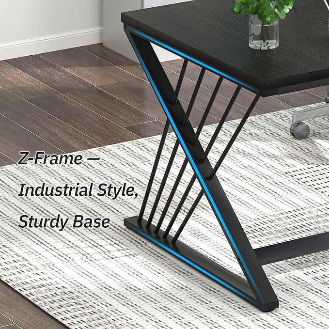 FOLUBAN 70.9" Black Computer Desk, Modern Home Office Desk, Large Gaming Workstation Executive Desk with Z-Shaped Legs, 2 Person Large Study Writing Table for Bedroom