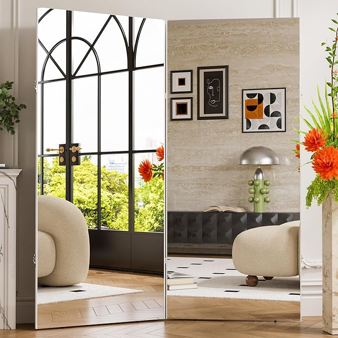 brisafe 360-Degree Folding Full-Length Mirror - 71" x 64"Oversized Anti-Shatter Nano Film Mirror, Space-Saving Foldable Design for Home Gym/Yoga Studio, 60% Commercial Insurance Discount, White