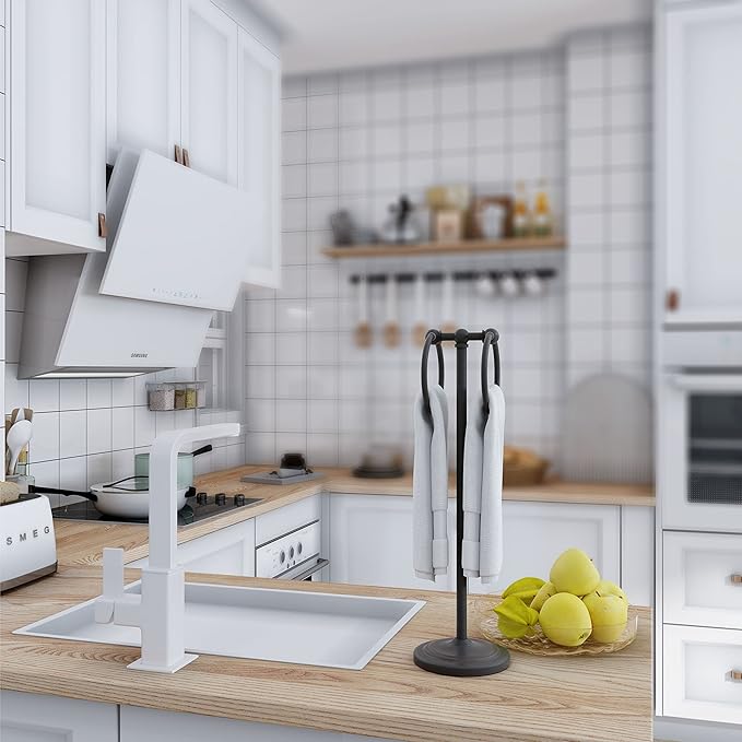 BGL Hand Towel Holder Stand for Bathroom, Hand Towel Stand for Bathroom Counter, Free Standing Towel Racks for Bathroom with Weighted Wood Base,19" High-Oil Rubbed Bronze