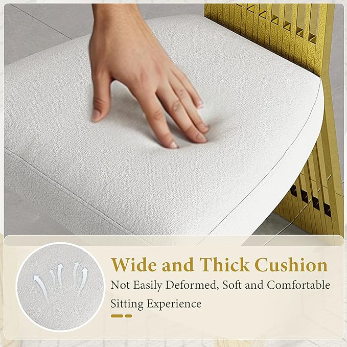 Gold Dining Chairs Set of 4, White Boucle Dining Chairs with Mirror Gold Stainless Steel Backrest and Legs, Modern Elegant Upholstered Dining Room Chairs for Dining Room Kitchen Restaurant