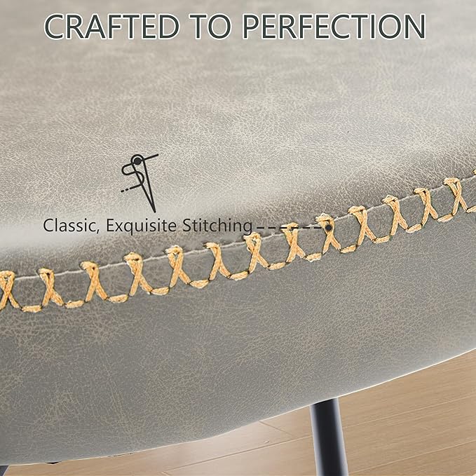 Rattan Dining Chairs Set of 4, Beige Leather Upholstered Dining Chairs with Rattan Cane Back, Mid Century Modern Dining Room Chairs with Black Metal Legs & D-Shaped Thicken Cushion, Beige