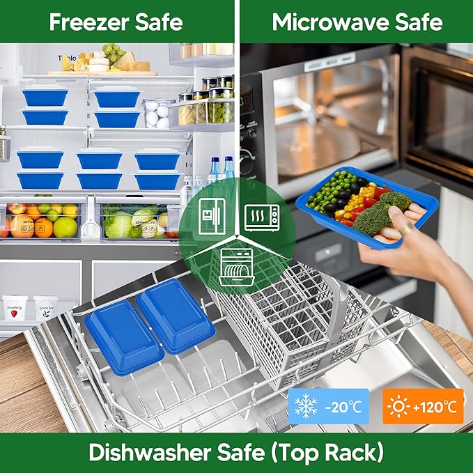 50 Pack Meal Prep Containers with Lids 38oz - BPA-Free, Reusable, Leakproof Food Storage Containers - Microwave/Dishwasher/Freezer Safe, To Go Take Out Plastic Food Storage Pans(Blue)