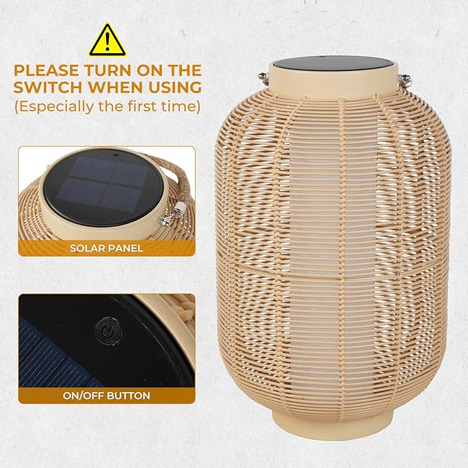 Solar Yard 1-Piece Outdoor Floor Lamp, Solar Water-Resistant Boho Lantern Lights for Outside Hanging Table Lanterns Decoration for Garden, Patio, Porch, Trees, Pathway, Cylinder Natural