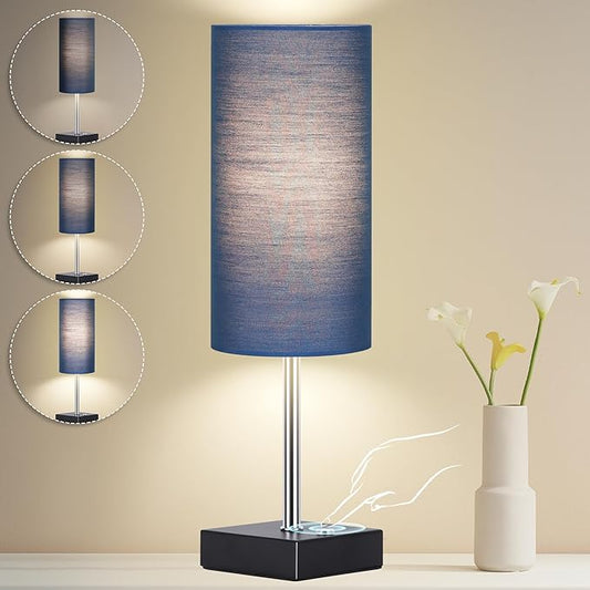 AVV Cordless Table Lamp with Dimmable, Rechargeable 3 Modes Battery Powered Bedside Lamp, Battery Operated Lamps for Night Stand, Touch Lamp for Bedroom, Living Room, Reading Room, 15 Inch Blue