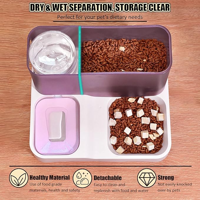 kathson All-in-One Automatic Cat Feeder and Water Dispenser Set Gravity Cat Food and Water Bowl Set Automatic Pet Feeder and Water Dispenser for Small Dogs Puppy Cats Pets(Pink)