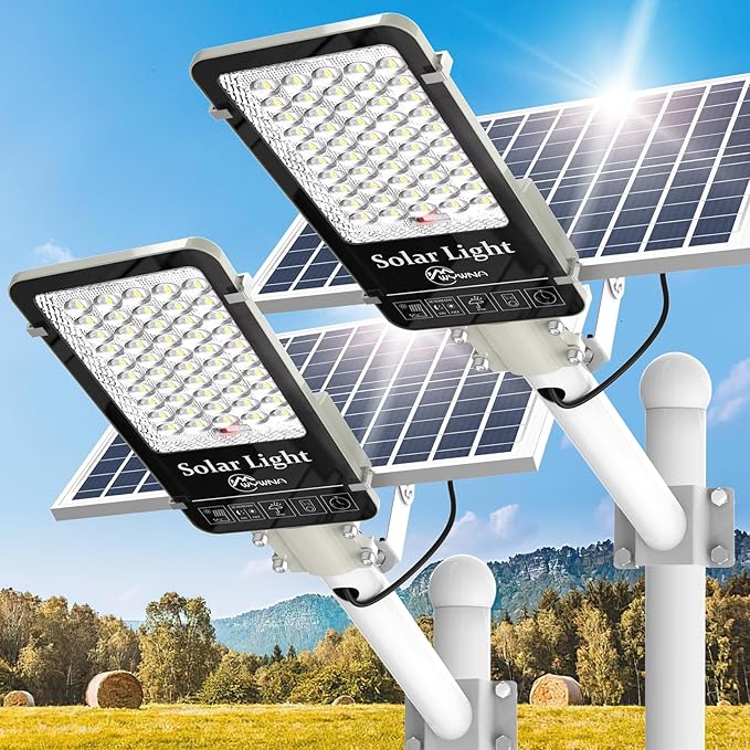 6000W Solar Street Lights Outdoor - 6500K Solar Parking Lot Lights Commercial Dusk to Dawn, Heavy Duty Split Type LED Solar Street Light Remote Control, Street Lights Solar Powered for Yard (2Pack)