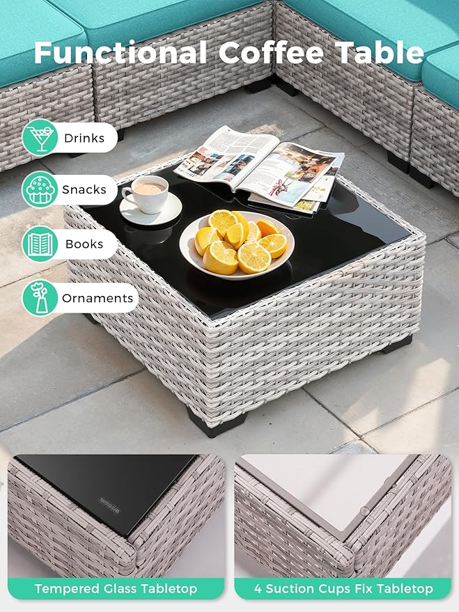 13 Piece Outdoor Wicker Rattan Sectional Sofa Set with Swivel Chairs & Fire Pit Table, 9-Seats with 4" Thickened Cushions & Coffee Table, All-Weather PE Rattan for Garden, Backyard, Porch, Navy