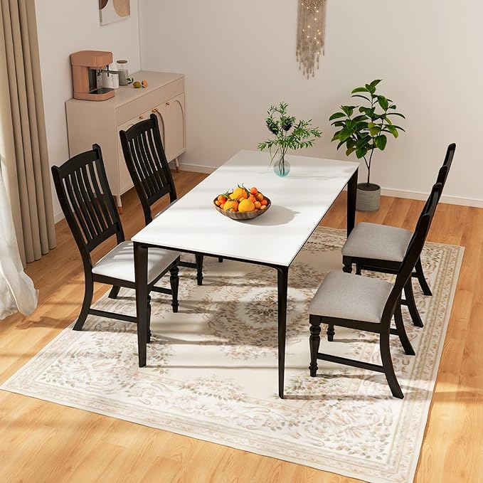 Giantex Wood Dining Chairs Set of 4, Farmhouse Black Kitchen Chairs with Solid Wood Frame, Max Load 355 Lbs, Armless Upholstered Dining Side Chairs with Cushion Seat, Slat Back Dining Room Chair