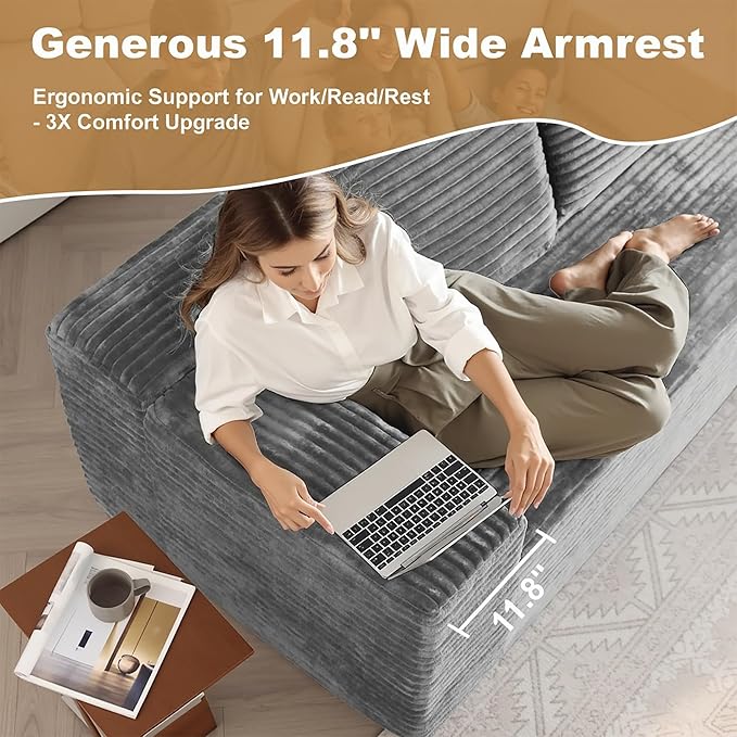 136" Sectional Couches for Living Room Modern Modular Sofa with L-Shape Couchs Upholstered Boneless Couch Deep Seat Sectional Couch with Chaise (Grey, Right Facing Chaise+3Seaters+Ottoman)