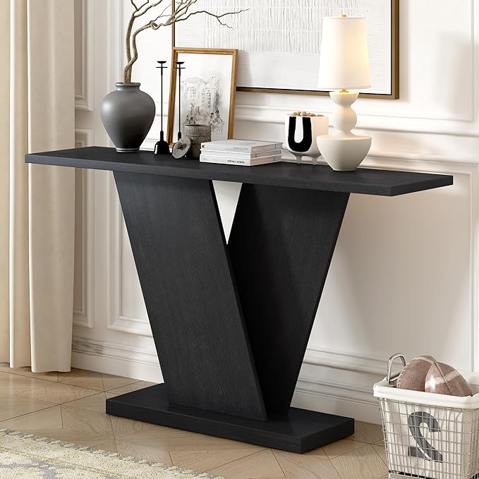 Modern Unique Console Table 59.8-Inch Long Entry Sofa Table Accent Furniture for Living Room Hallway Entryway, Black