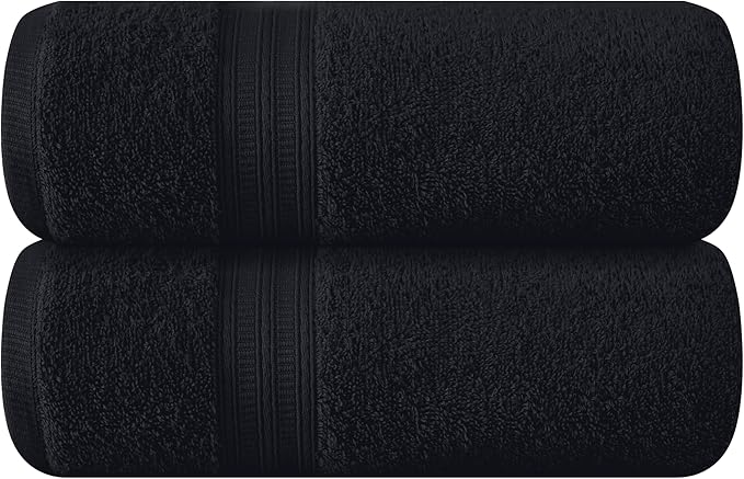 BOUTIQUO Cotton 2 Pack Oversized Bath Towel Set, Large Bath Towels 27x54, Ultra Soft, Absorbent, Compact, Quick Drying and Lightweight, Eco-Friendly and 100% Recyclable Towel Set - Black