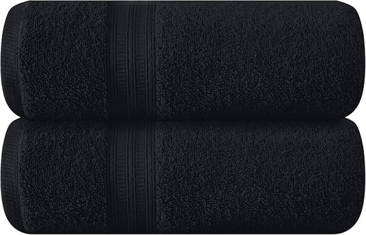 BOUTIQUO Cotton 2 Pack Oversized Bath Towel Set, Large Bath Towels 27x54, Ultra Soft, Absorbent, Compact, Quick Drying and Lightweight, Eco-Friendly and 100% Recyclable Towel Set - Black