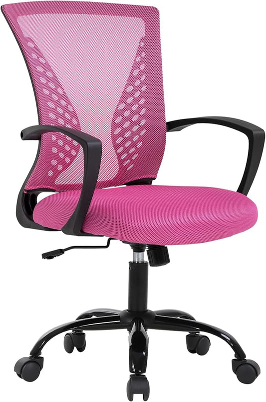 Office Chair Desk Chair Computer Chair with Lumbar Support Armrest Mid Back Rolling Swivel Task Adjustable Mesh Ergonomic Chair for Women Adults, Peach Pink