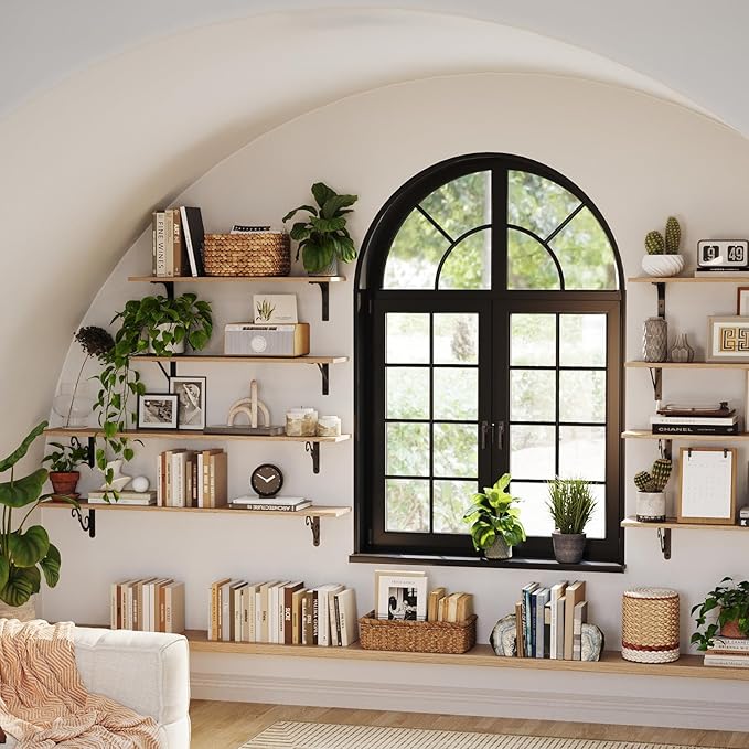 DINZI LVJ Long Wall Shelves, 47.3Inch Wall Mounted Shelves Set of 2, Extra Large Storage Ledges with Sturdy Metal Brackets for Living Room, Bathroom, Bedroom, Kitchen, Natural