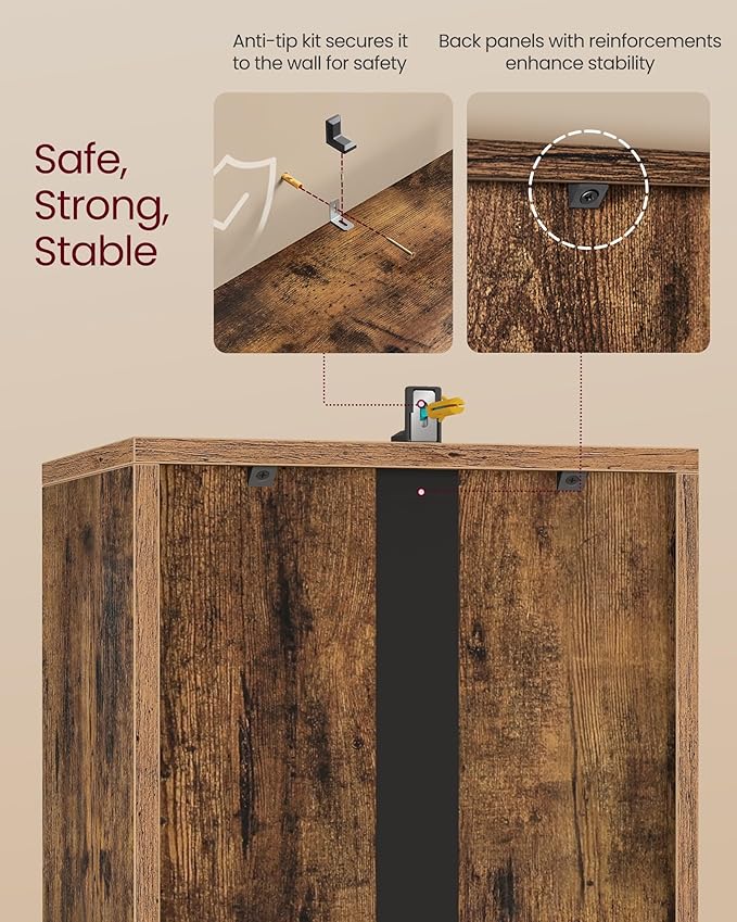 VASAGLE Custos Collection - Bookshelf, 4-Tier Bookcase, Book Shelf, Open Storage Shelf, 9.4 x 11.8 x 41.7 Inches, for Living Room, Home Office, Dining Room, Rustic Brown ULBC434K01