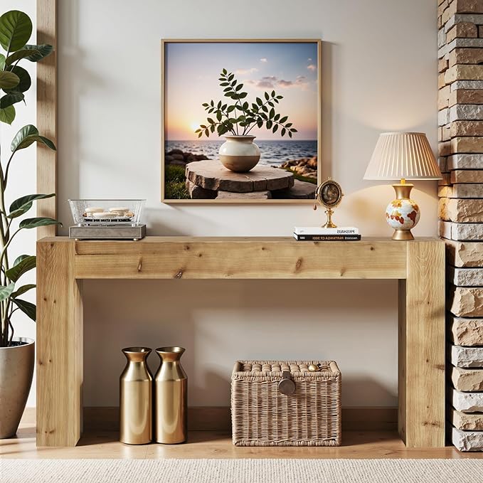 Tribesigns Title 63-Inch Solid Wood Console Sofa Table, Farmhouse Long Entryway Table Behind Couch for Living Room, Entrance, Hallway, Foyer, Easy Assembly (Light Brown)