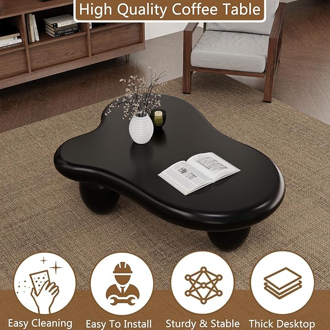 Cloud Coffee Table Modern Cute Coffee Tables Irregular Simple Tea/Center Table for Small Space End Table for Living Room, Home Office, Indoor (Black A Cloud 40" Wx27.6 Dx11.8 H)