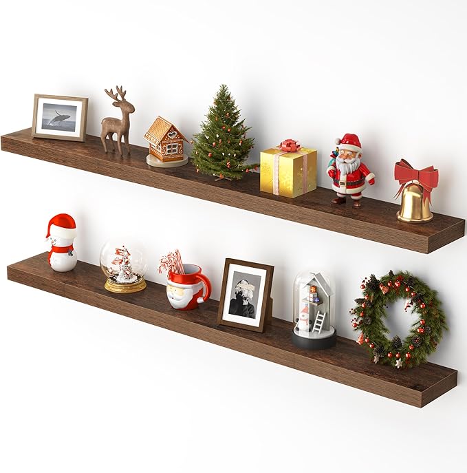 Heimlove 55 Inch Floating Shelves for Wall,Extra Long Mounted Storage Wall Shelves with Invisible Metal Bracket for Bedroom Living Room Kitchen Office Set of 2,Rustic Brown