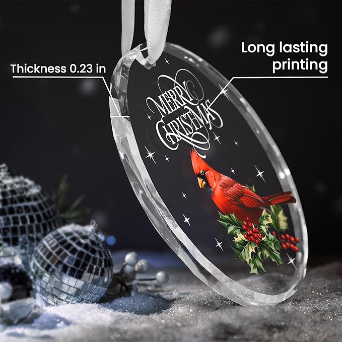 Cardinal Christmas Ornaments 2025 - Christmas Tree Decoration Glass Ornaments - Red Cardinal Decor Glass Ornament, Christmas Birthday Gifts for Women Men, Sympathy Gifts for Loss of Loved One