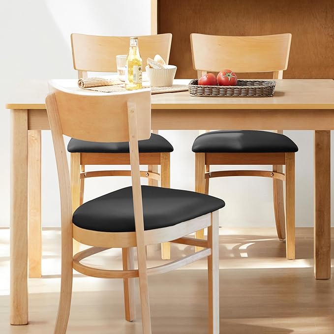 Livinia Mint Dining Chair Set of 2, Solid Malaysian Oak PU Leather Upholstered Cushion Seat, Straight Back Side Chairs (Natural)