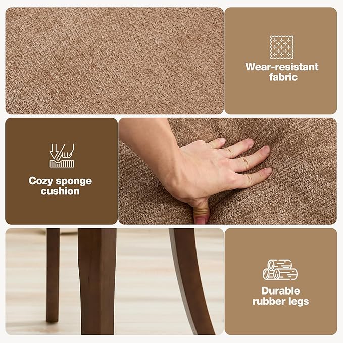 UVV Wooden Dining Chairs Set of 4, Mid Century Modern Upholstered Dining Room Chair Kitchen Chairs, Chenille Dinner Chair with Solid Wood Legs for Kitchen Dining Room, Khaki-Chenille