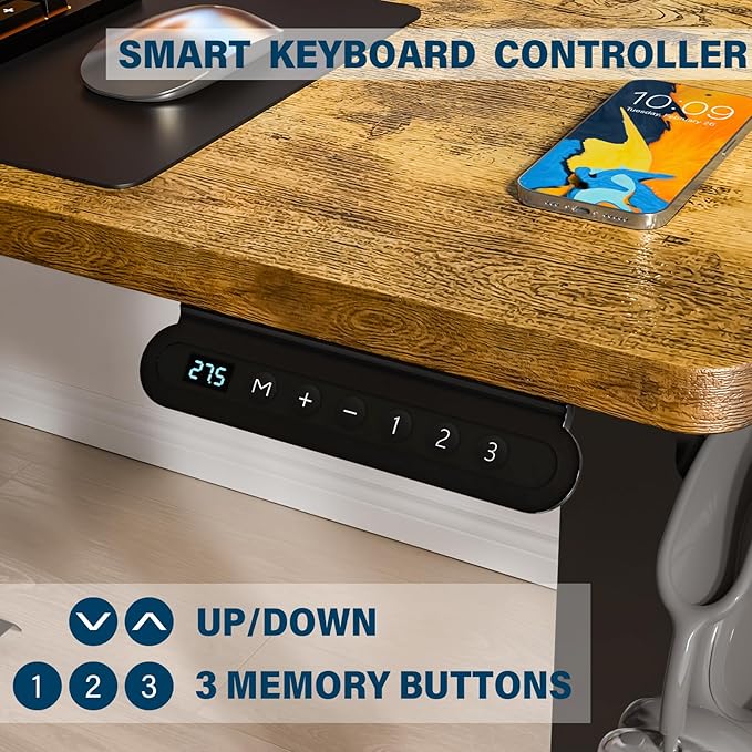 Kingant Standing Desk Height Adjustable Small Electric Stand Up Desks [35 x 20 Inch] - Ergonomic Sit Stand Desk Rising Desks for Home Office Computer Desk Stand Desk Workstation with Cable Management