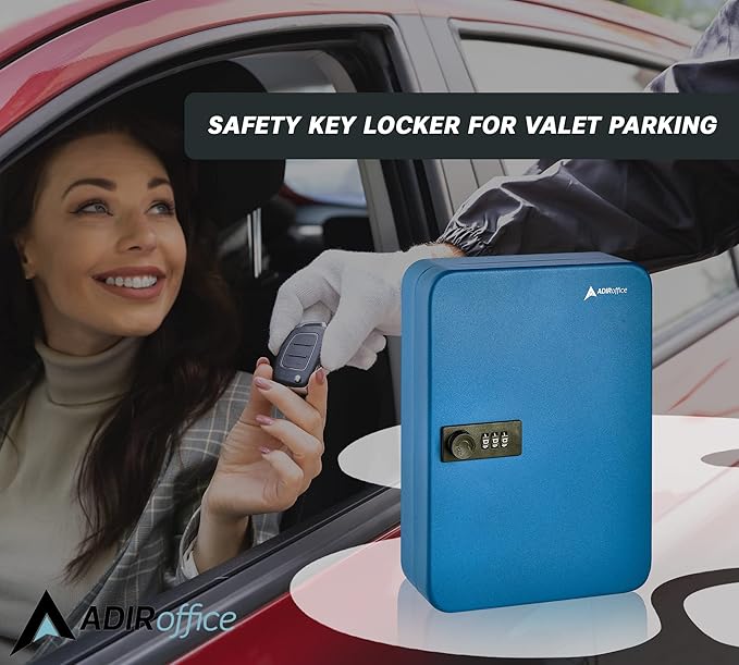 AdirOffice Key Lock Box - 48 Hook Wall Mounted Key Cabinet Holder, Lockable Storage - Metal Organizer for Home and Office