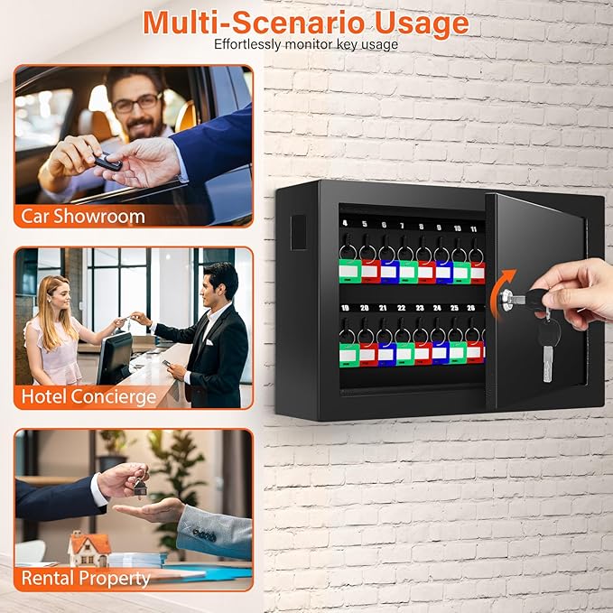 50 Keys Key Cabinet, Anti-Theft Key Lock Box with Key Tags, Adjustable Key Organizer Wall Safe for Car Office House Garage Rental Business