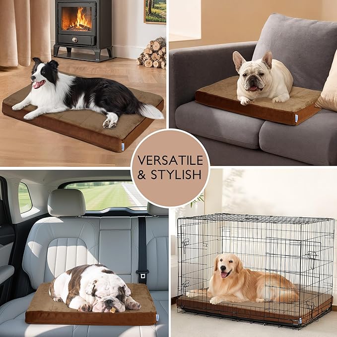 Dog Bed for Medium Dog - Orthopedic Pet Beds with Memory Foam, Waterproof Removable Washable Cover with Non-Slip Bottom, Khaki, 30" L x 20" W x 3" H