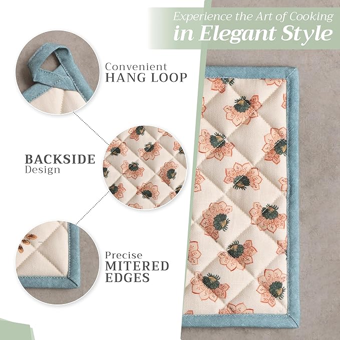 Maison d' Hermine Pot Holders 100% Cotton Heat Resistant Potholders 8" x 8" Hot Pads with Loop for Thanksgiving Christmas Decorations BBQ Cooking Baking Handling Hot Pans (Pack of 1, Dalida)