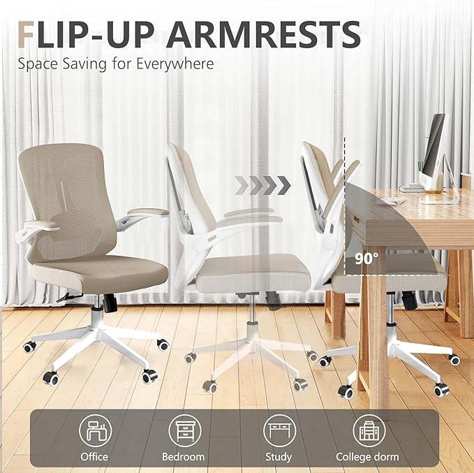 Office Chair, Ergonomic Comfort Home Desk Chair, Mid Back Gaming Chair with Wheels, Adjustable Height, Lumbar Support, Flip-up Armrest with 350LBS Capacity