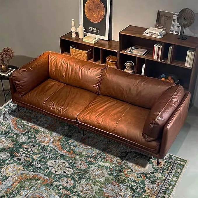 RUGSURE Washable Area Rugs - Perfect for Living Room, Bedroom, Kids Room, Nursery - Stain & Water Resistant Non-Slip, Pet & Child Friendly, Vintage Tribal Area Rugs (Green, 8' x 10')