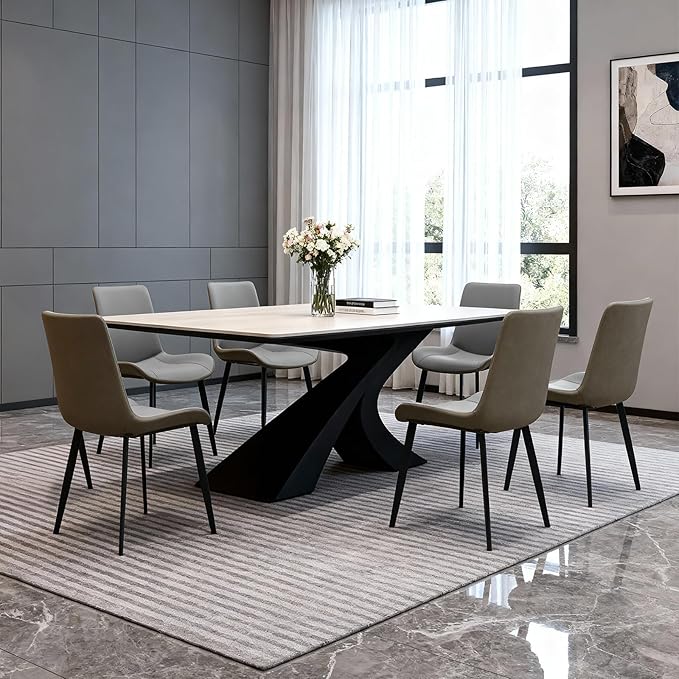 Dining Chairs, Modern PU Leather Dining Room Chair with Sturdy Metal Legs, Upholstered Seat Dinner Chairs Accent Side Chairs for Indoor Kitchen Living Room Restaurant(Light Grey & Dark Grey, Set of 6)