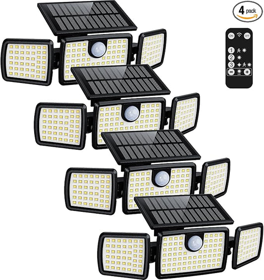 Solar Lights Outdoor, Quick Charge Solar Motion Deck Lights Outdoor for Deck with High Brightness, Larger Built-in Tempered Glass Panel, Sensitive PIR Motion Inductor (Remote,4 Pack)