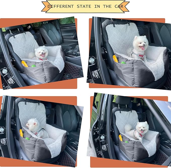 Car Seat Suitable for Small Dogs, Pet CarSeat with Storage and Clip-On Safety Tether, Fully Removable and Washable Dog Car Seat, Dogs Booster Seat Suitable Small Medium Dog
