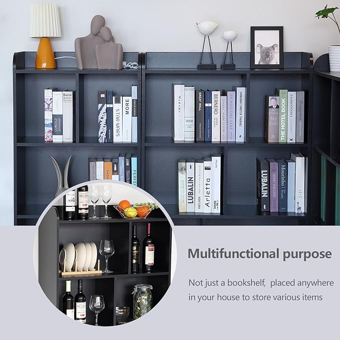 Book Shelf with Back Panel Stability 5 Cube Bookcase Multifunctional Cube Storage Organizer Shelf for Bedroom Living Room Office Closet School in Black with 23.62''W