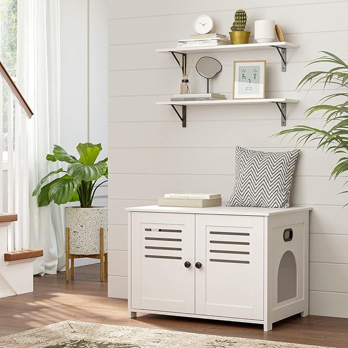 DINZI LVJ Long Wall Shelves, 31.5 x 7.9 x 6.1 Inches, Set of 2 White Floating Shelves, Easy-to-Install, Large Storage Ledges with Sturdy Metal Brackets for Living Room, Bathroom, Bedroom, Kitchen