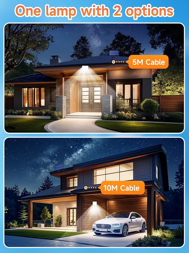 PIKOY Solar Lights Outdoor [318LED/10M/5 Modes] Security Lights Outdoor, Remote Control, IP65 Waterproof for Yard,Porch,Shed,Garage