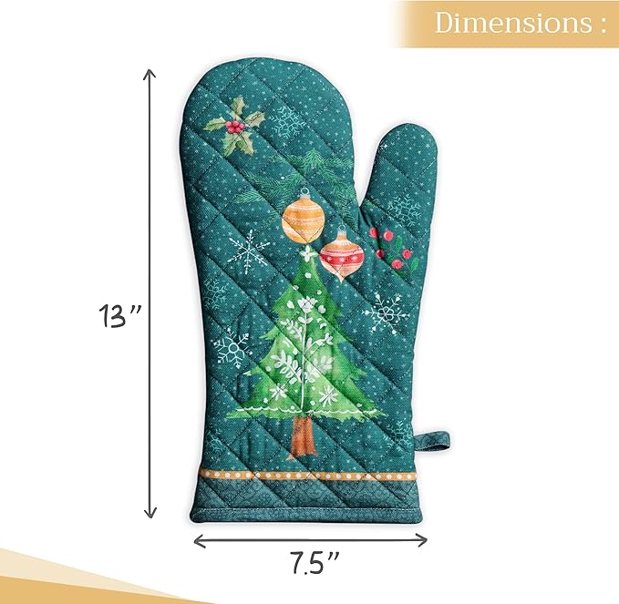 Maison d' Hermine Oven Gloves 100% Cotton Oven Mitt 7" x 13" with Loop Heat Resistant BBQ Cooking Gloves for Thanksgiving Christmas Decorations Baking Handling Hot Pans (Pack of 1, Hygge Christmas)