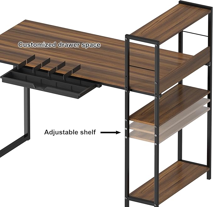 SHW 46-Inch Home Office Mission Computer Desk with Side Shelf and Drawer, Walnut