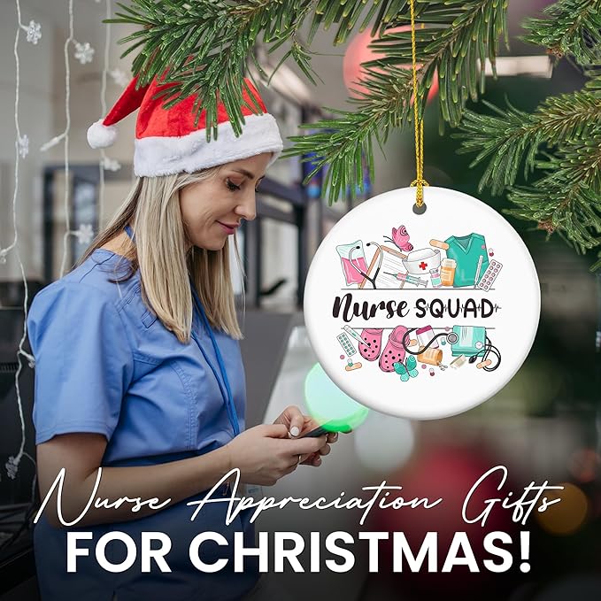 GEEMBI Nurse Gifts for Women, 2025 Christmas Ornaments - Thank You, Appreciation Gifts for Nurses, Retirement Nurse - Christmas Tree Decoration Ceramic Ornaments