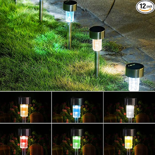 SOLPEX Solar Garden Lights Outdoor, 6 Color 12 Pack Stainless Steel Led Pathway Lights,Halloween/Christmas Solar Decorative，Christmas Decor for Patio, Lawn, Yard,Landscape and Walkway