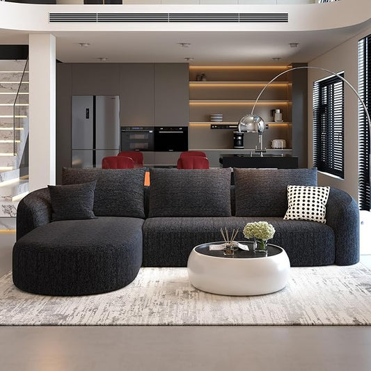 111" Modular Sectional Couches Luxury Modern Curved Back Sofa,Minimalist Comfy L-Shape Boneless Cloud Couch for Living Room Apartment,(Left Facing Chaise,Black)