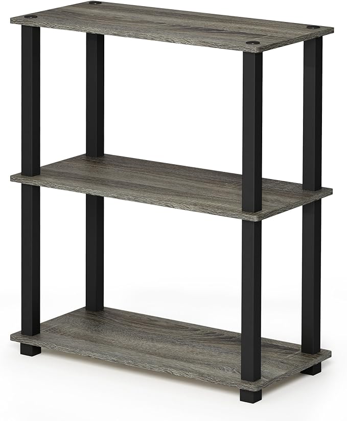 Furinno TURN-S-TUBE Storage Shelves Set of 2, 3-Tier Book Shelf, Corner Shelf, Toolless Open Shelves, Square Tubes, for Organization and Storage, Living Room, Garage, Home Office, French Oak